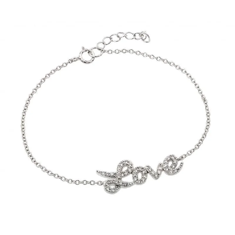 Silver 925 Rhodium Plated Love CZ Inlay Bracelet - BGB00188RHD