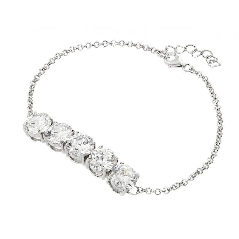 Silver 925 Rhodium Plated Five Round Crown Setting CZ Bracelet - BGB00216