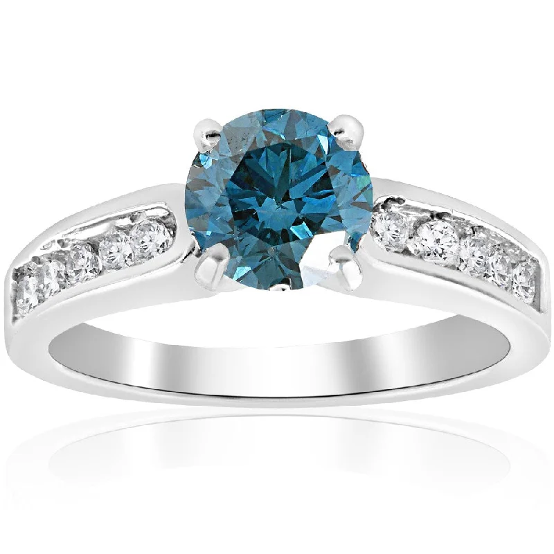 14K White Gold 1 1/2 ct TDW Blue Diamond Engagement Ring (Blue)