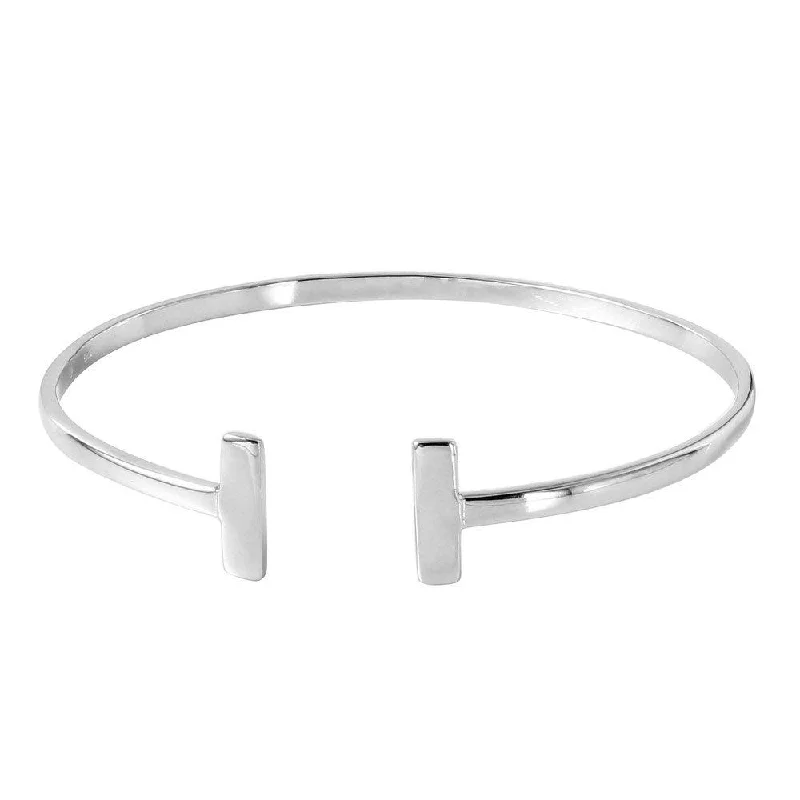 Silver 925 Double Bar Slim Cuff Bracelet - BGB00249