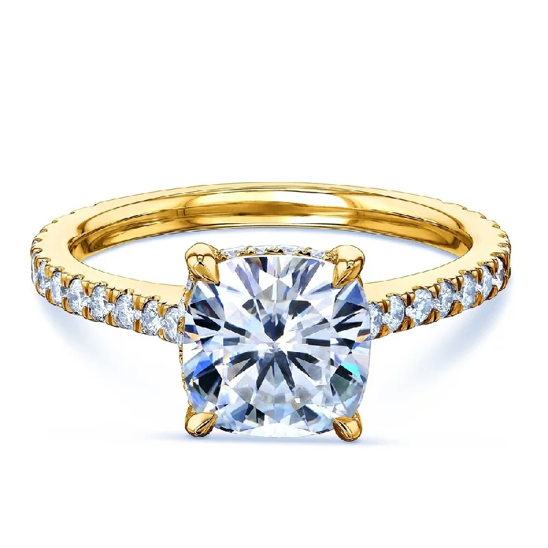 Annello by Kobelli 14k Gold Kobelli 2ct Cushion Moissanite and 2/5ct Diamond Drop Halo Engagement Ring (GH/VS, GH/I)