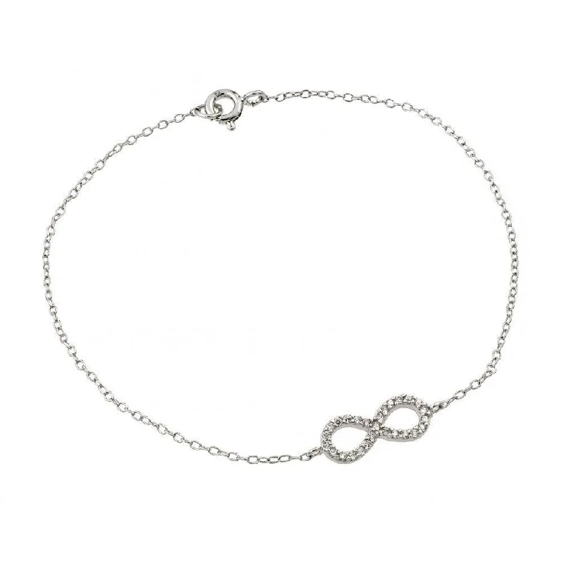 Silver 925 Rhodium Plated Infinity Clear CZ Bracelet - STB00495RHD