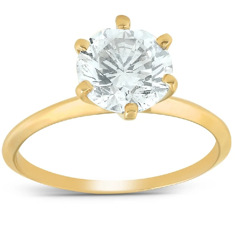 Pompeii3 14k Yellow Gold 2 Ct TDW Round Solitaire Diamond Engagement Ring Clarity Enhanced