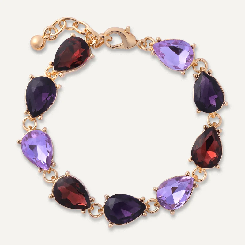 Purple Teardrop Jewel Clasp Bracelet In Gold-Tone