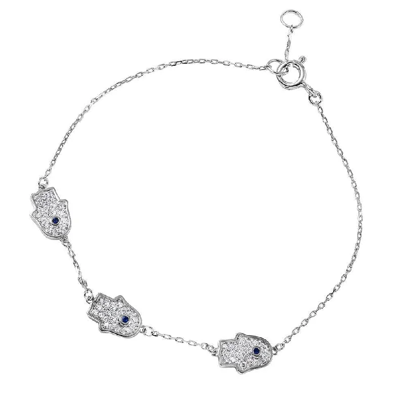 Silver 925 Rhodium Plated Hamsa Hand CZ Bracelet - GMB00031RH