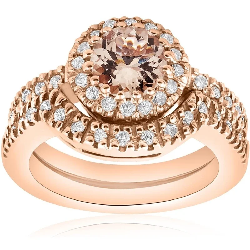 Pompeii3 14k Rose Gold 1/2ct TDW Diamond Morganite Engagement Ring Set (I-J, I2-I3)