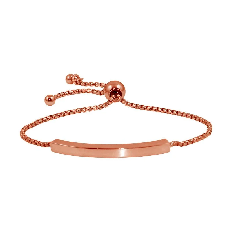 Rose Gold Plated 925 Sterling Silver Round Box Chain ID Bar Bracelet - ITB00219RGP