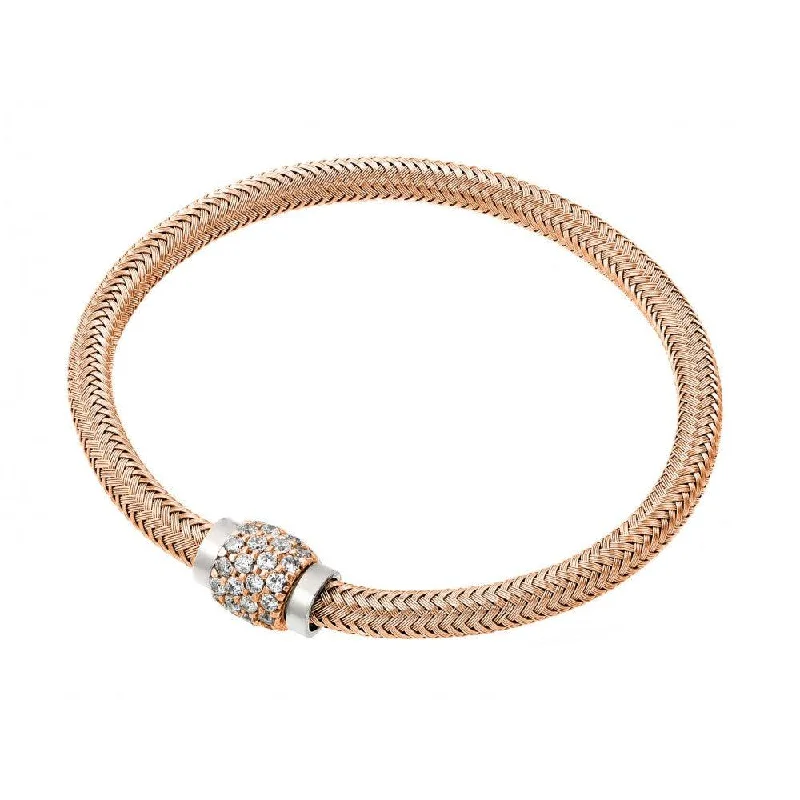 Silver 925 Rose Gold Plated Micro Pave Clear CZ Italian Bracelet - JPB00007RGP