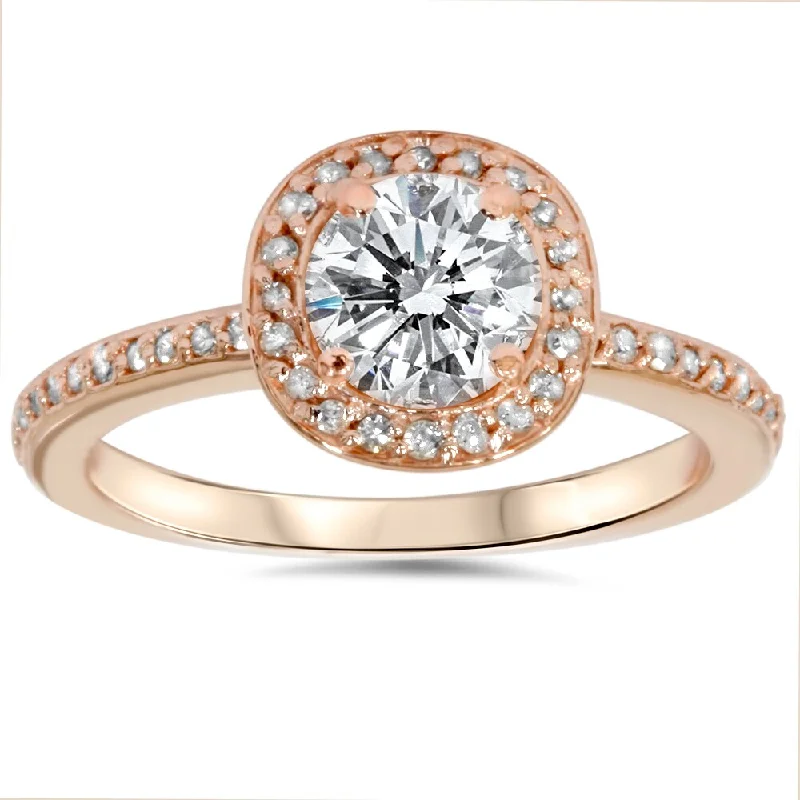 14k Rose Gold 1 1/3ct TDW Diamond Halo Engagement Ring