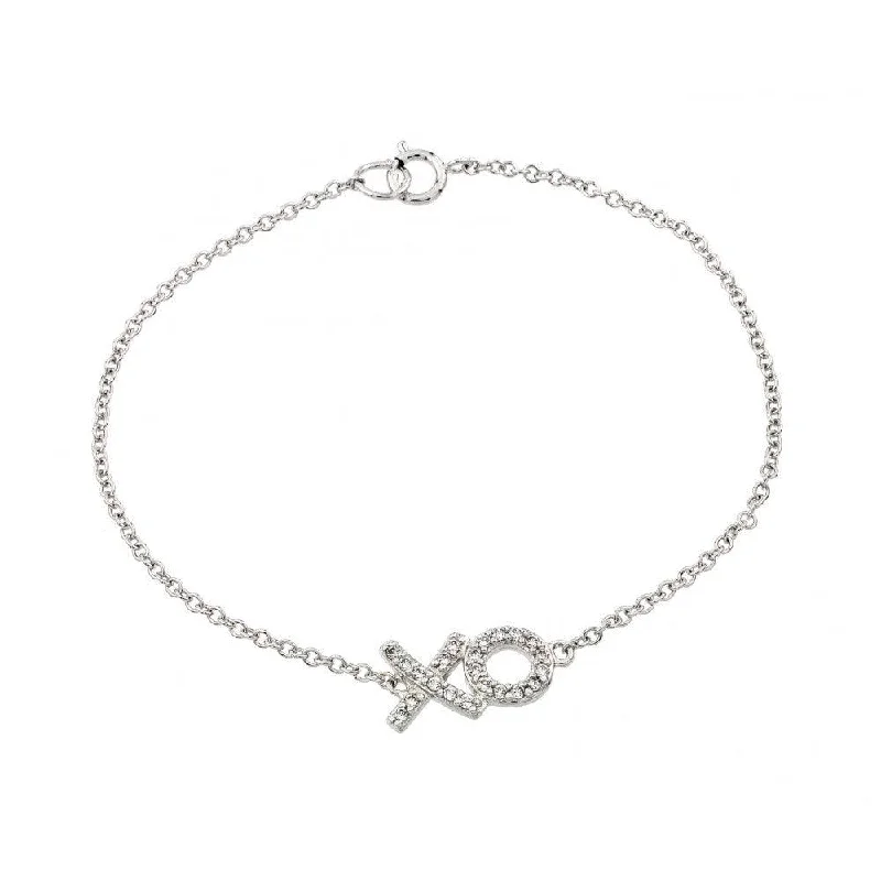 Silver 925 Rhodium Plated XO CZ Bracelet - BGB00190RHD