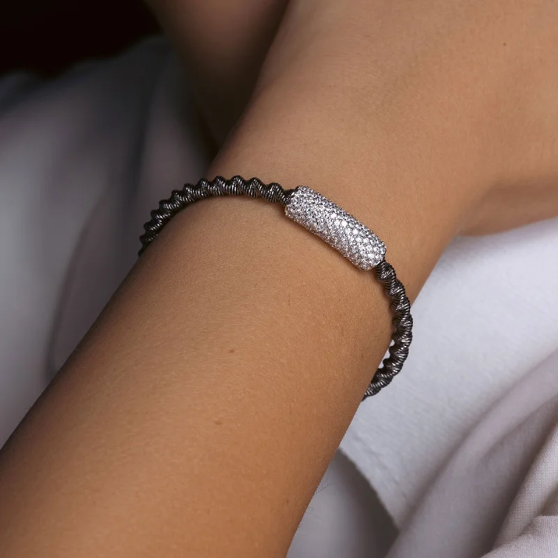 Black Rhodium Plated 925 Sterling Silver Italian Bracelet with CZ - ITB00095BLK