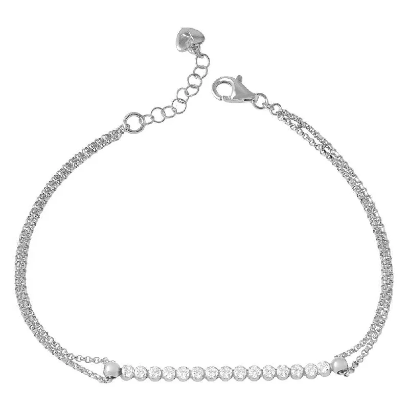 Silver 925 Rhodium Plated CZ Center Chain Bracelet - ARB00021RH