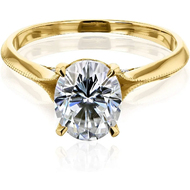 Annello by Kobelli 14K Gold 2ct Oval Forever One Moissanite Cathedral Engagement Ring (DEF/VS, GH/I)