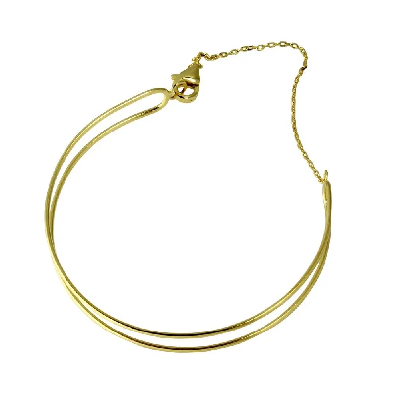 Gold Plated 925 Sterling Silver Open Wire Cuff Bracelet with Chain - GMB00056GP