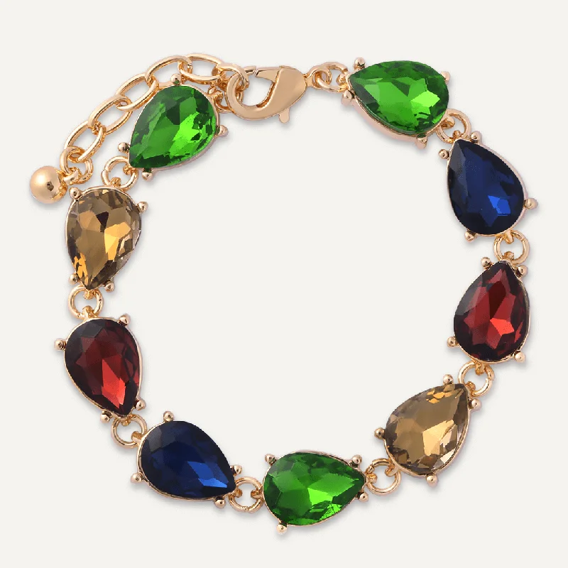 Multi-Coloured Teardrop Jewel Clasp Bracelet In Gold-Tone