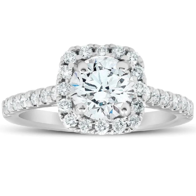 1.75 Ct Cushion Halo Diamond Engagement Ring 14k White Gold