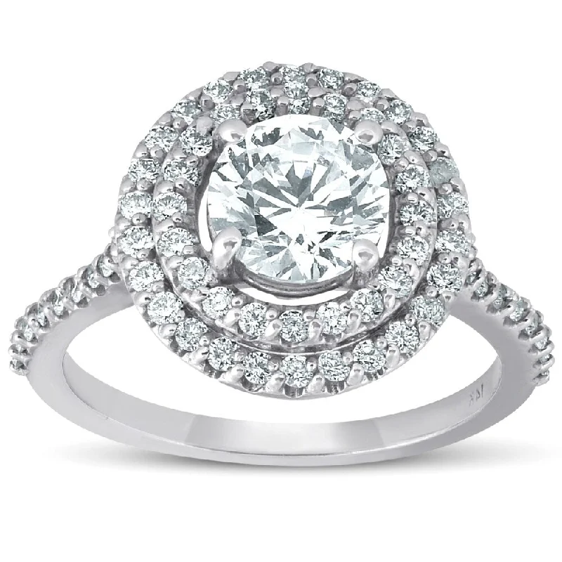 Pompeii3 14k White Gold 2.14 ct TDW Diamond Double Halo Engagement Ring Enhanced (G-H/SI)