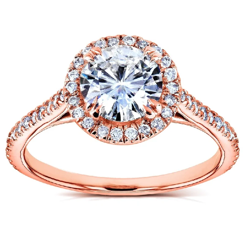 Annello by Kobelli 14k Rose Gold Round Moissanite and 1/4ct TDW Diamond Halo Engagement Ring