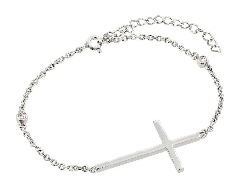 Silver 925 Rhodium Plated Sideways Cross Bracelet - BGB00116