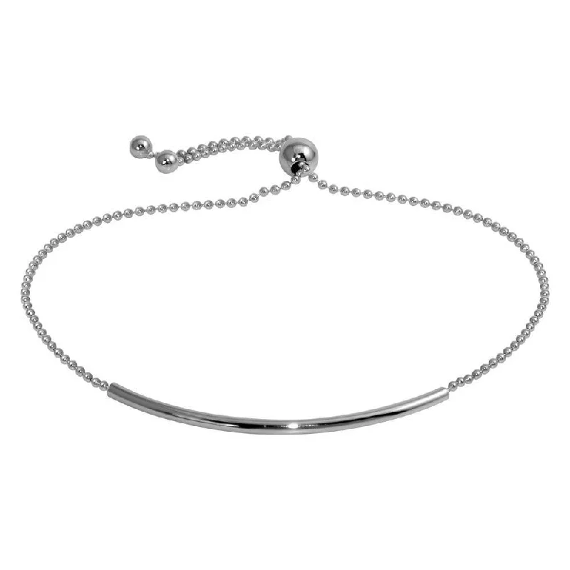 Rhodium Plated 925 Sterling Silver Tube Bead Bracelet - DIB00058RH