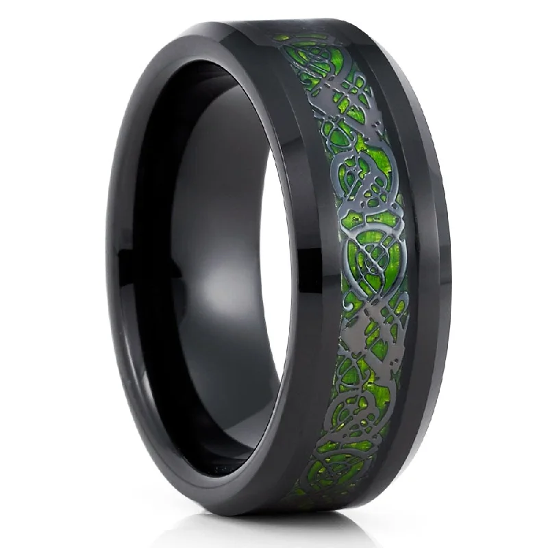 Green Dragon Tungsten Engagement Ring 8Mm Black Comfort Fit Cobalt Free