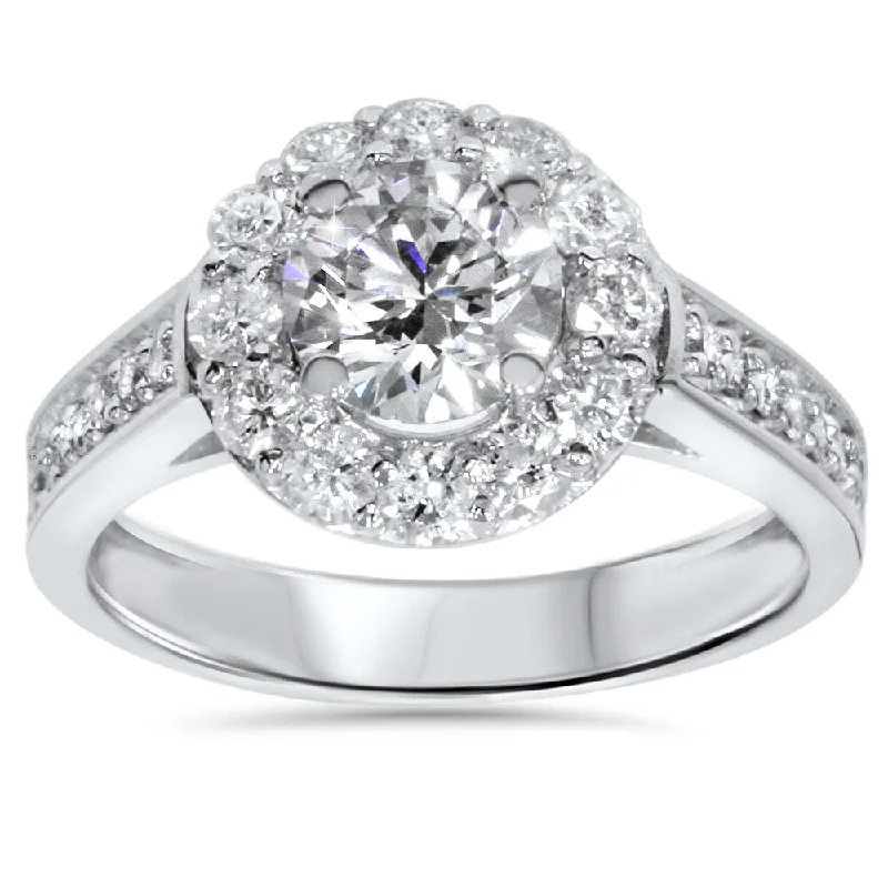 14k White Gold 1 3/4ct TDW Halo Diamond Engagement Ring