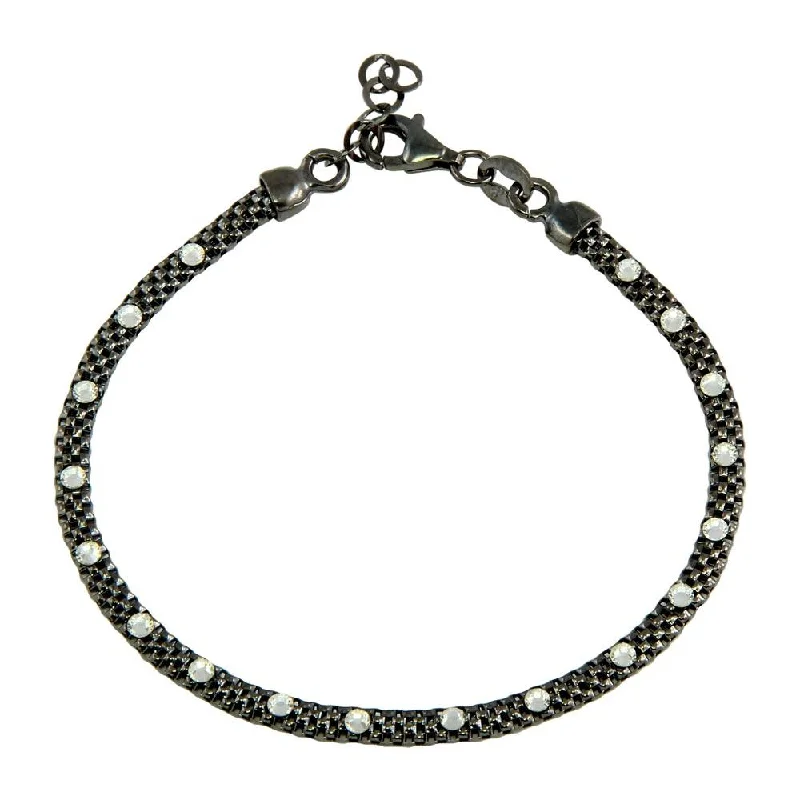 Black Rhodium Plated 925 Sterling Silver Bracelet with White CZ Stones - ECB00018BRH