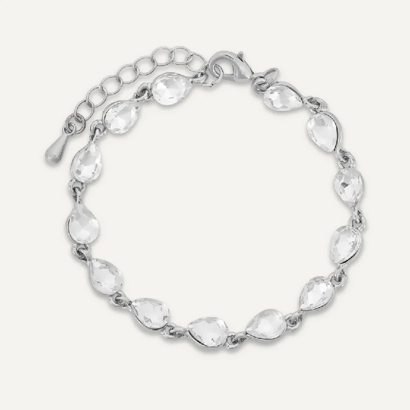 Elegant Crystal Beaded Clasp Bracelet In Silver Tone