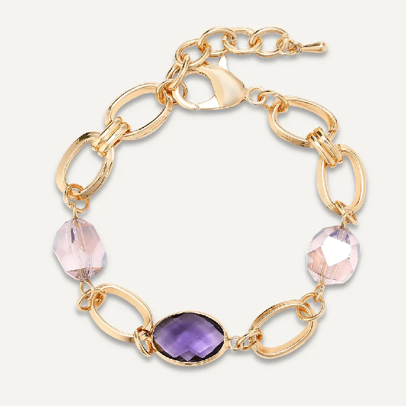 Abstract Purple Crystal Clasp Bracelet In Gold-Tone