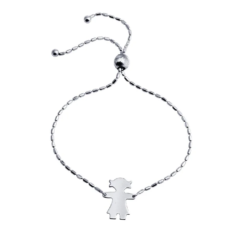 Rhodium Plated 925 Sterling Silver Girl Charm Lariat Bracelet - DIB00066RH-G