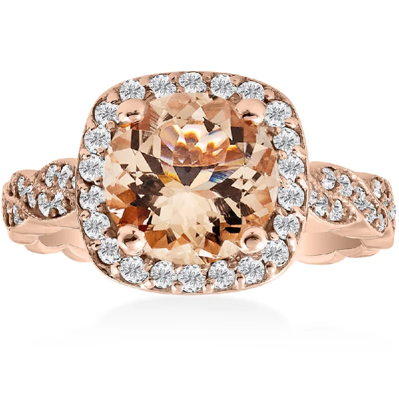 14K Rose Gold 1 7/8 ct TW Morganite & Diamond Vintage Cushion Halo Infinity Engagement Ring (I-J,I2-I3)