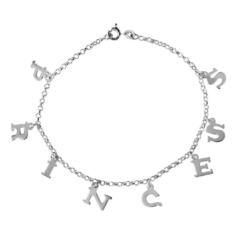 High Polished 925 Sterling Silver PRINCESS Charm Link Bracelet - CHB003