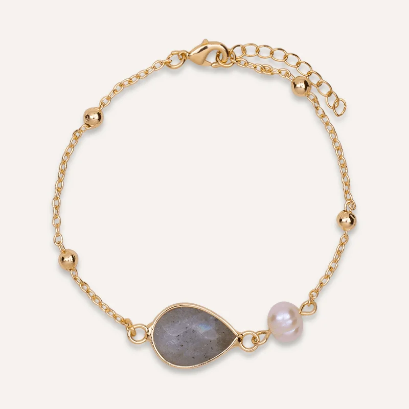 Delicate Pearl And Labradorite Clasp Bracelet In Gold-Tone