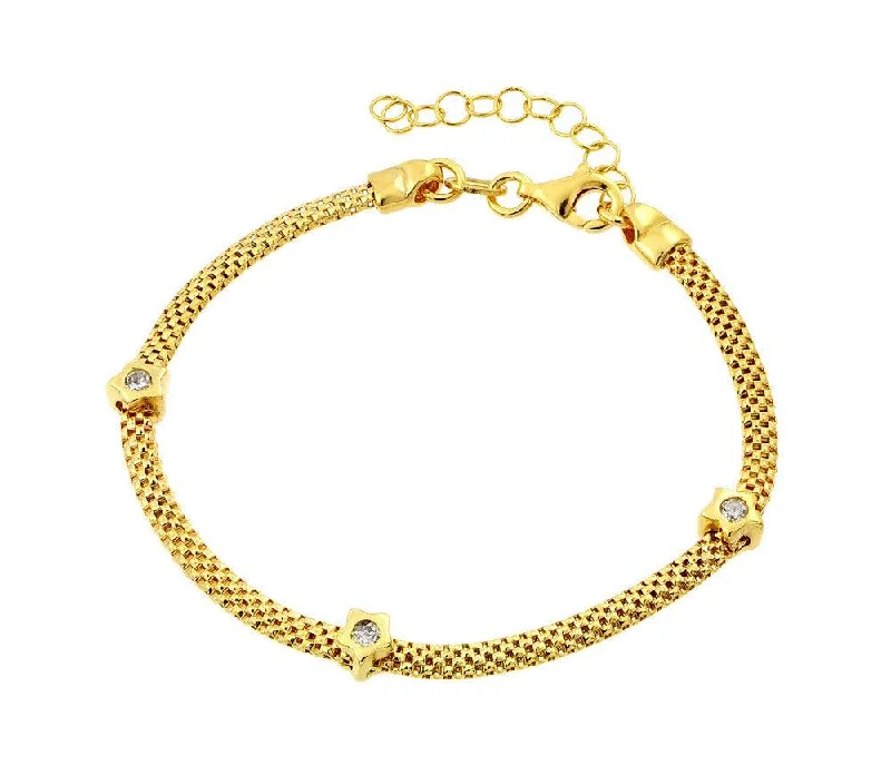 Silver 925 Gold Plated Three Clear CZ Bracelet - ECB00021Y