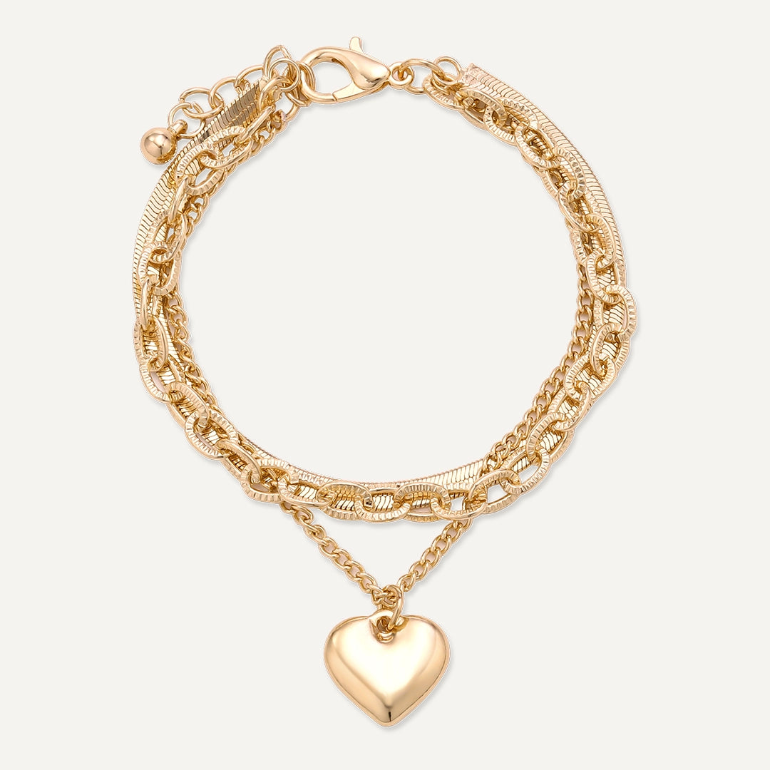 Layered Heart Charm Bracelet In Gold-Tone