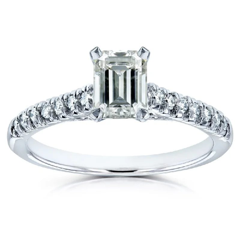 Annello by Kobelli 14k White Gold 1 1/5ct TGW Emerald-cut Moissanite and Diamond Engagement Ring (GH/VS, GH/I)