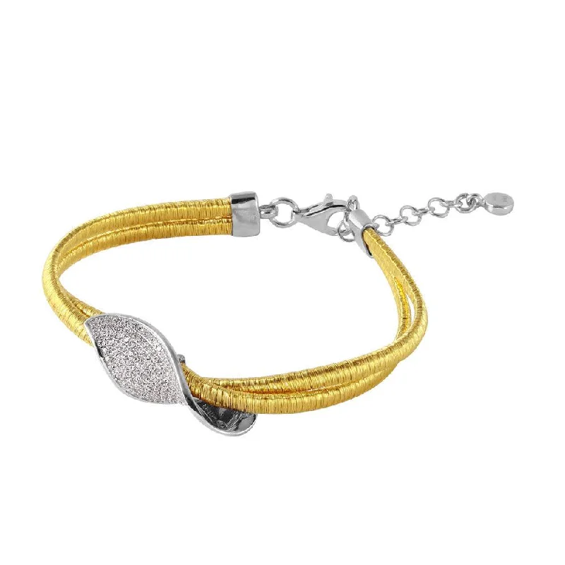 Silver 925 Gold Plated Italian Bracelet With Micro Pave CZ Curved Accent - ITB00206GP-RH