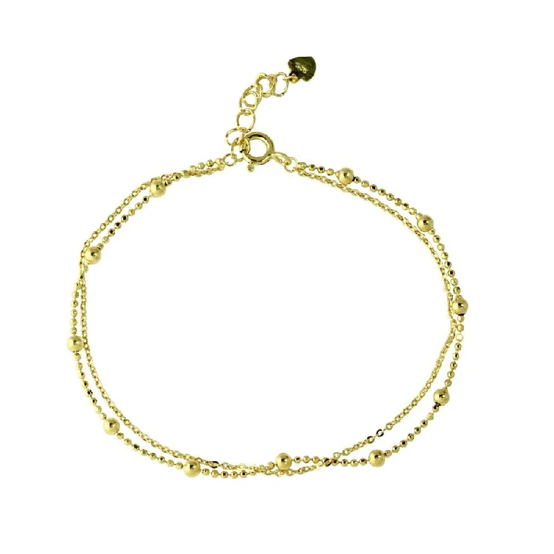 Gold Plated 925 Sterling Silver Double Strand DC Bead Chain Bracelet - GMB00055GP