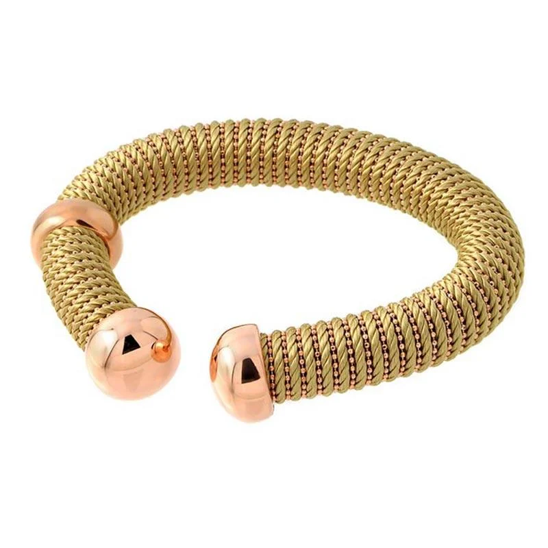 Silver 925 Rose Gold Plated Open Gold Silk Cord Italian Bracelet - ITB00139RGP-COPPER