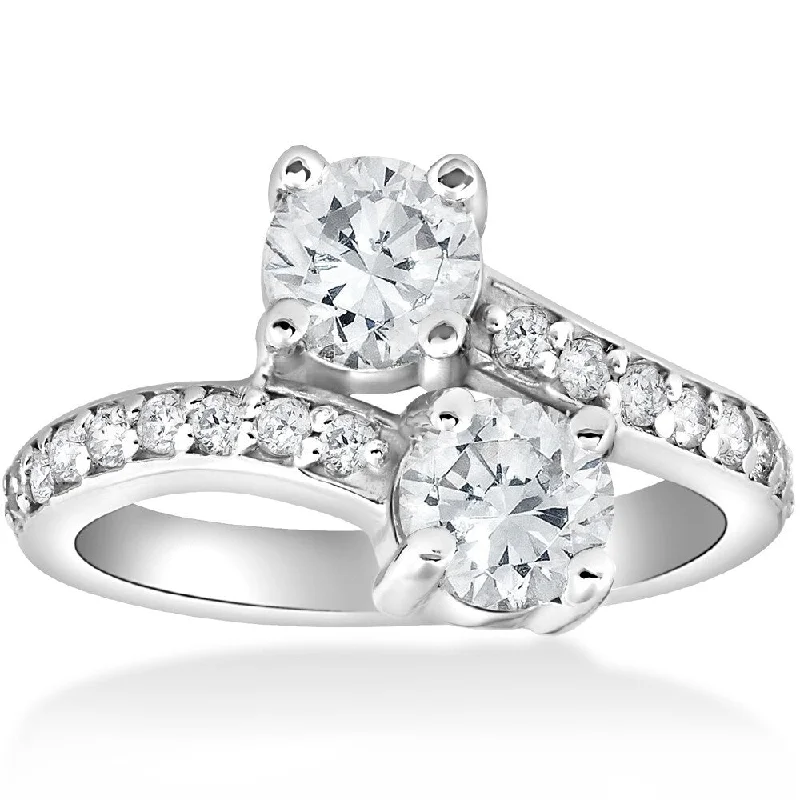 Pompeii3 14k White Gold 2 3/8 CTTW Diamond Clarity Enhanced Two Stone Engagement Ring