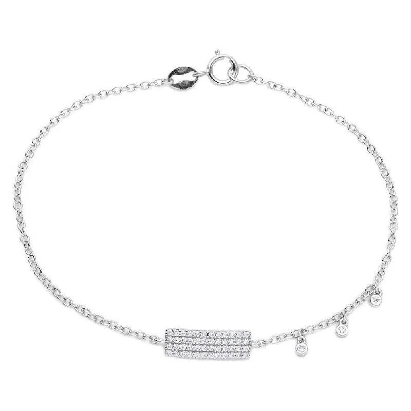 Rhodium Plated 925 Sterling Silver CZ Encrusted Bar Bracelet - BGB00281