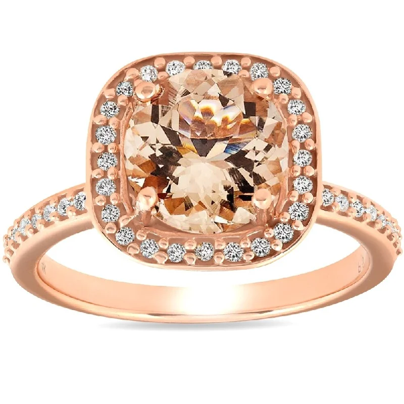 Pompeii3 14k Rose Gold 2 Ct TW Morganite & Diamond Cushion Halo Engagement Ring