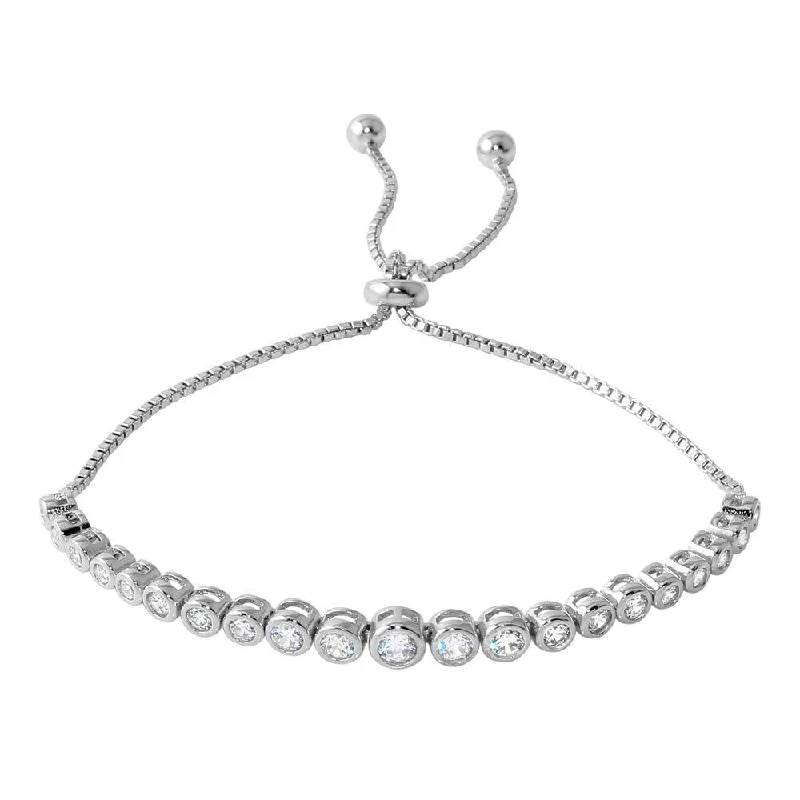 Rhodium Plated 925 Sterling Silver Lariat Bracelet with Round CZ - BGB00298