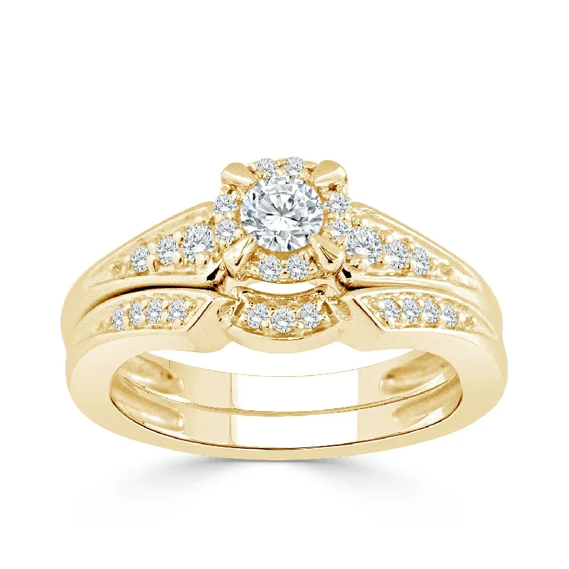 Auriya 1/2ctw Round Halo Diamond Engagement Ring Set 14k Gold