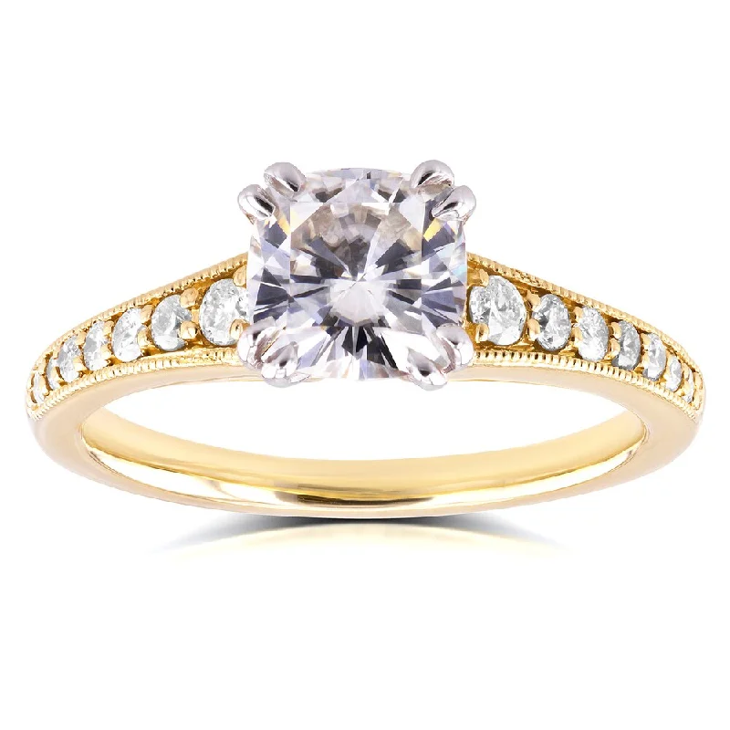 Annello by Kobelli 14k Yellow Gold 1 1/10ct Cushion Moissanite and 1/4ct TDW Diamond Engagement Ring