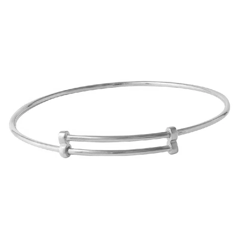 Rhodium Plated 925 Sterling Silver Adjustable Bangle Bracelet - DIB00003RH