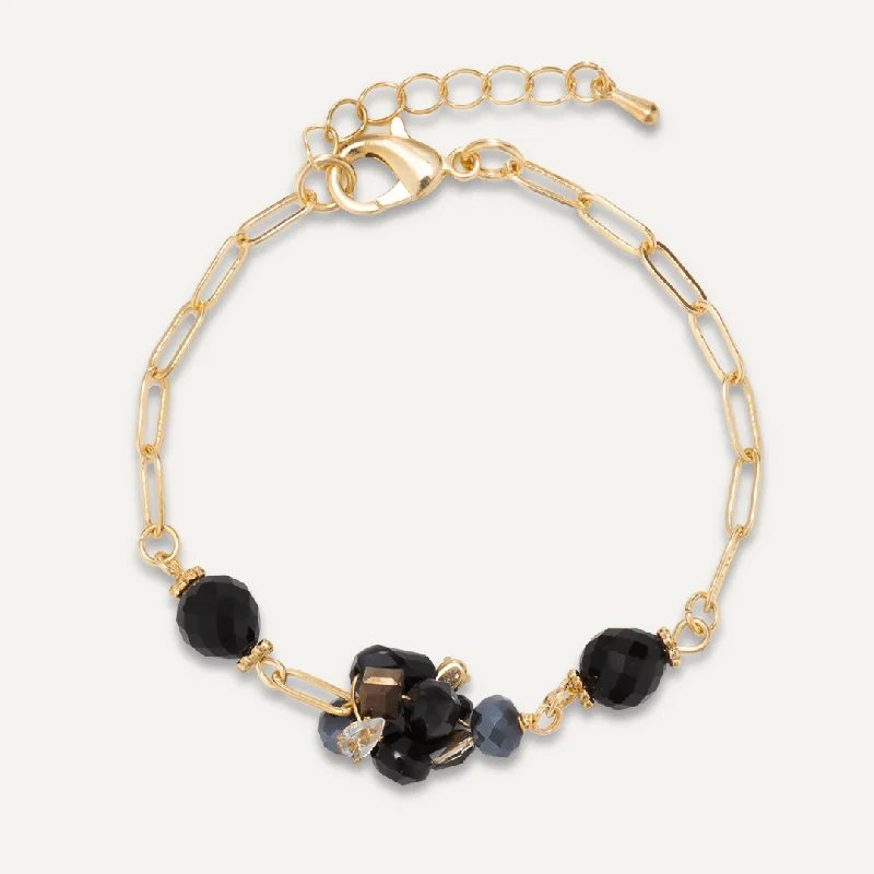 Black Crystal Cluster Clasp Bracelet In Gold-Tone