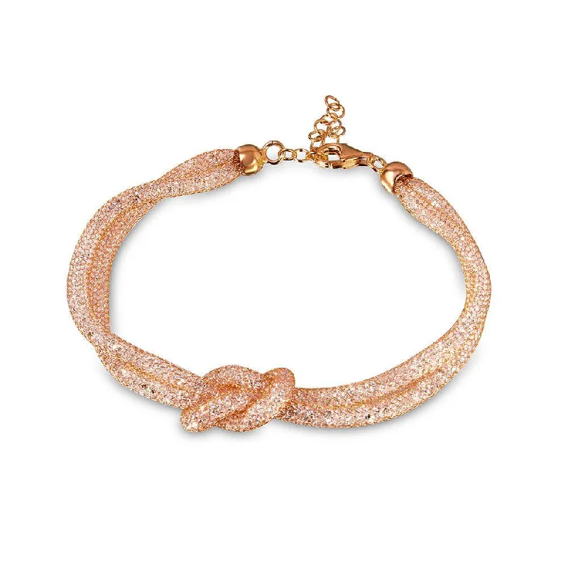 Silver 925 Italian Rose Gold Plated Mesh Knot Center Design Bracelet with CZ - ECB00071R