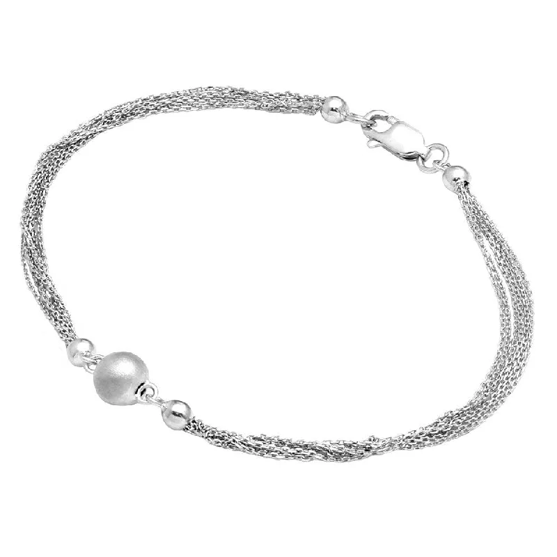 Rhodium Plated 925 Sterling Silver Multi Stand Beaded Bracelet - DIB00012RH