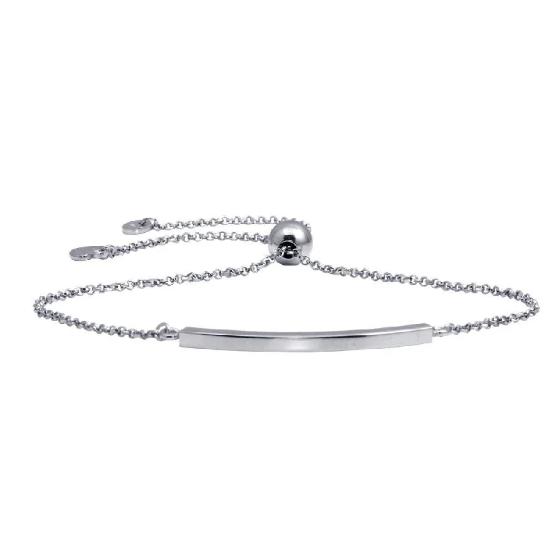 Rhodium Plated 925 Sterling Silver Curve Lariat Bracelet - ARB00052RH